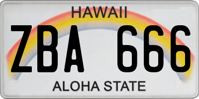 HI license plate ZBA666