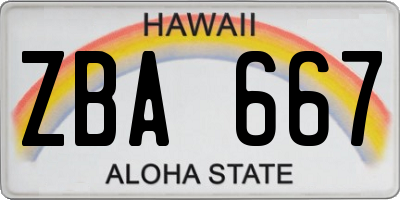 HI license plate ZBA667