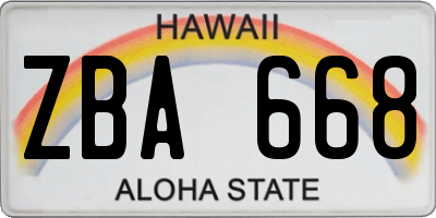 HI license plate ZBA668