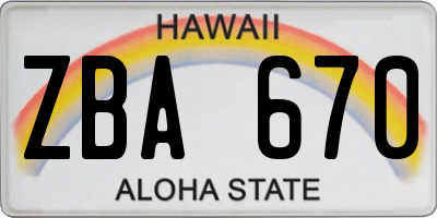 HI license plate ZBA670