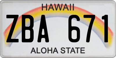 HI license plate ZBA671