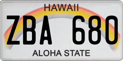 HI license plate ZBA680
