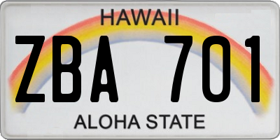 HI license plate ZBA701