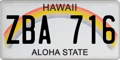 HI license plate ZBA716