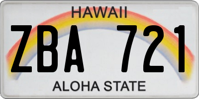 HI license plate ZBA721