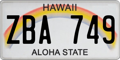 HI license plate ZBA749