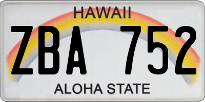 HI license plate ZBA752