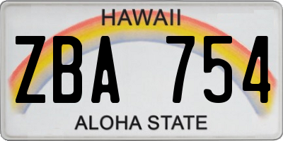 HI license plate ZBA754