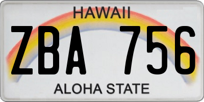 HI license plate ZBA756