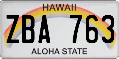 HI license plate ZBA763