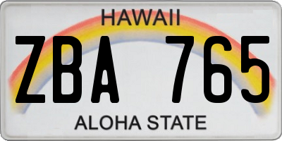 HI license plate ZBA765