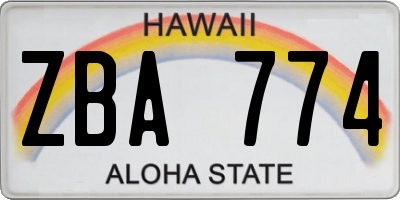 HI license plate ZBA774