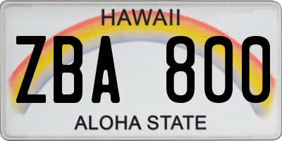 HI license plate ZBA800