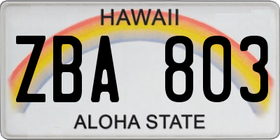 HI license plate ZBA803