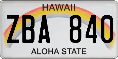 HI license plate ZBA840
