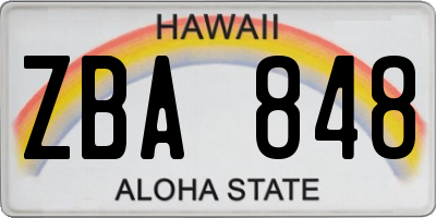 HI license plate ZBA848
