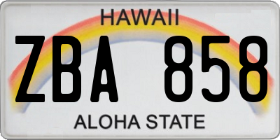 HI license plate ZBA858