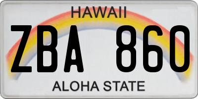 HI license plate ZBA860