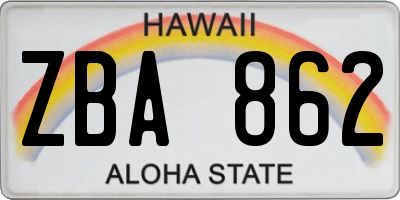 HI license plate ZBA862