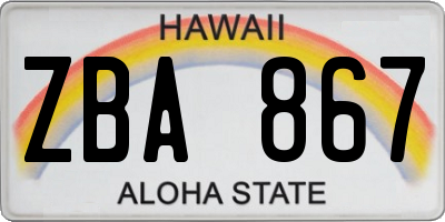 HI license plate ZBA867