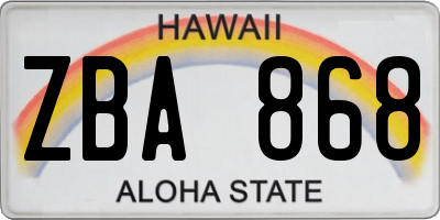 HI license plate ZBA868