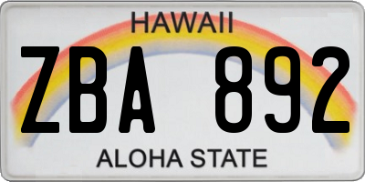HI license plate ZBA892