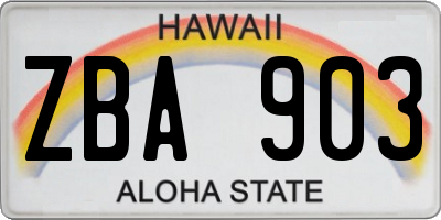 HI license plate ZBA903