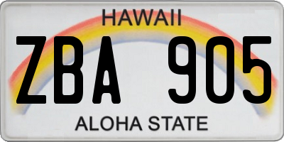 HI license plate ZBA905