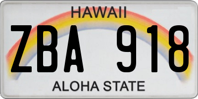 HI license plate ZBA918