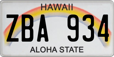 HI license plate ZBA934