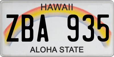 HI license plate ZBA935