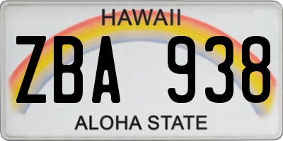 HI license plate ZBA938