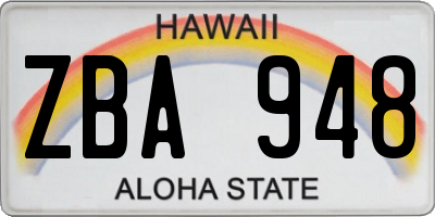 HI license plate ZBA948