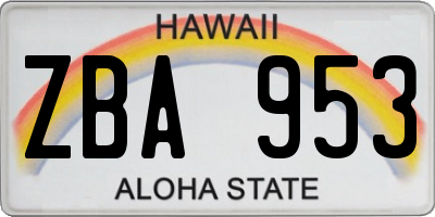 HI license plate ZBA953