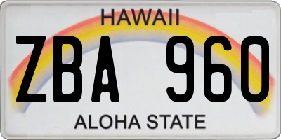 HI license plate ZBA960