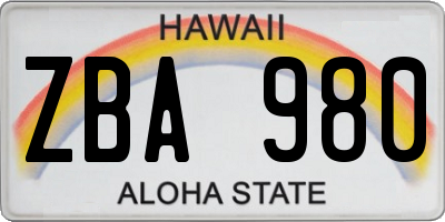 HI license plate ZBA980