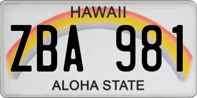 HI license plate ZBA981