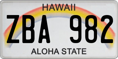 HI license plate ZBA982