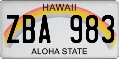 HI license plate ZBA983