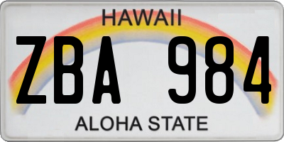 HI license plate ZBA984