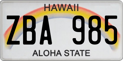HI license plate ZBA985