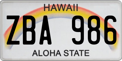 HI license plate ZBA986