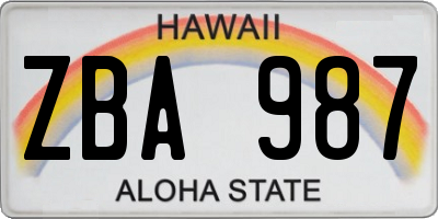 HI license plate ZBA987
