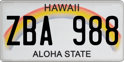 HI license plate ZBA988