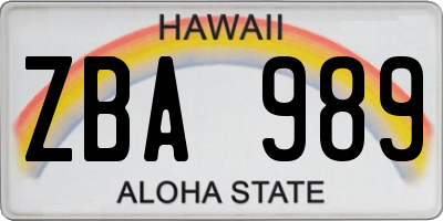 HI license plate ZBA989