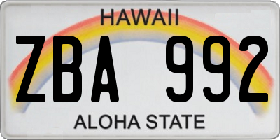 HI license plate ZBA992