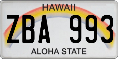 HI license plate ZBA993