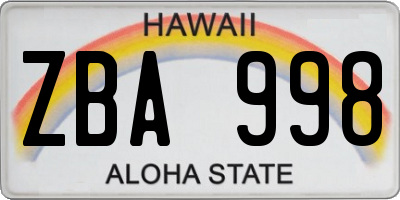 HI license plate ZBA998
