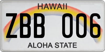 HI license plate ZBB006