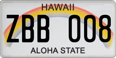 HI license plate ZBB008